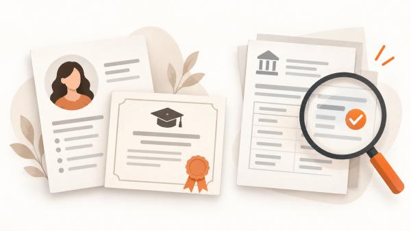Εικονογράφηση ελέγχου προφίλ καθηγητή, τίτλων σπουδών και επαγγελματικών στοιχείων.